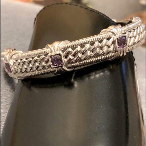 Judith Ripka Jewelry - Judith Ripka hinged cuff sterling silver 925 bracelet with amethysts. Size Large